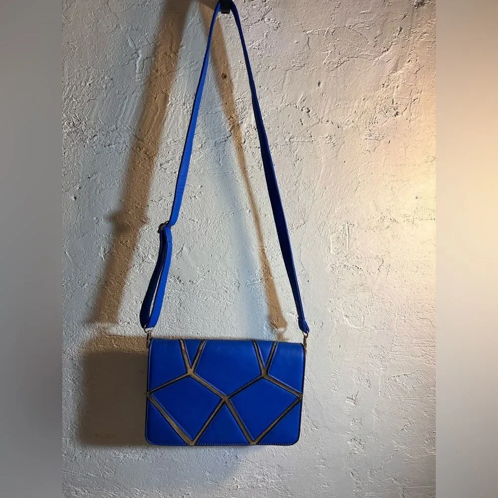 Yoki Blue and Gold Geometric Crossbody Bag
